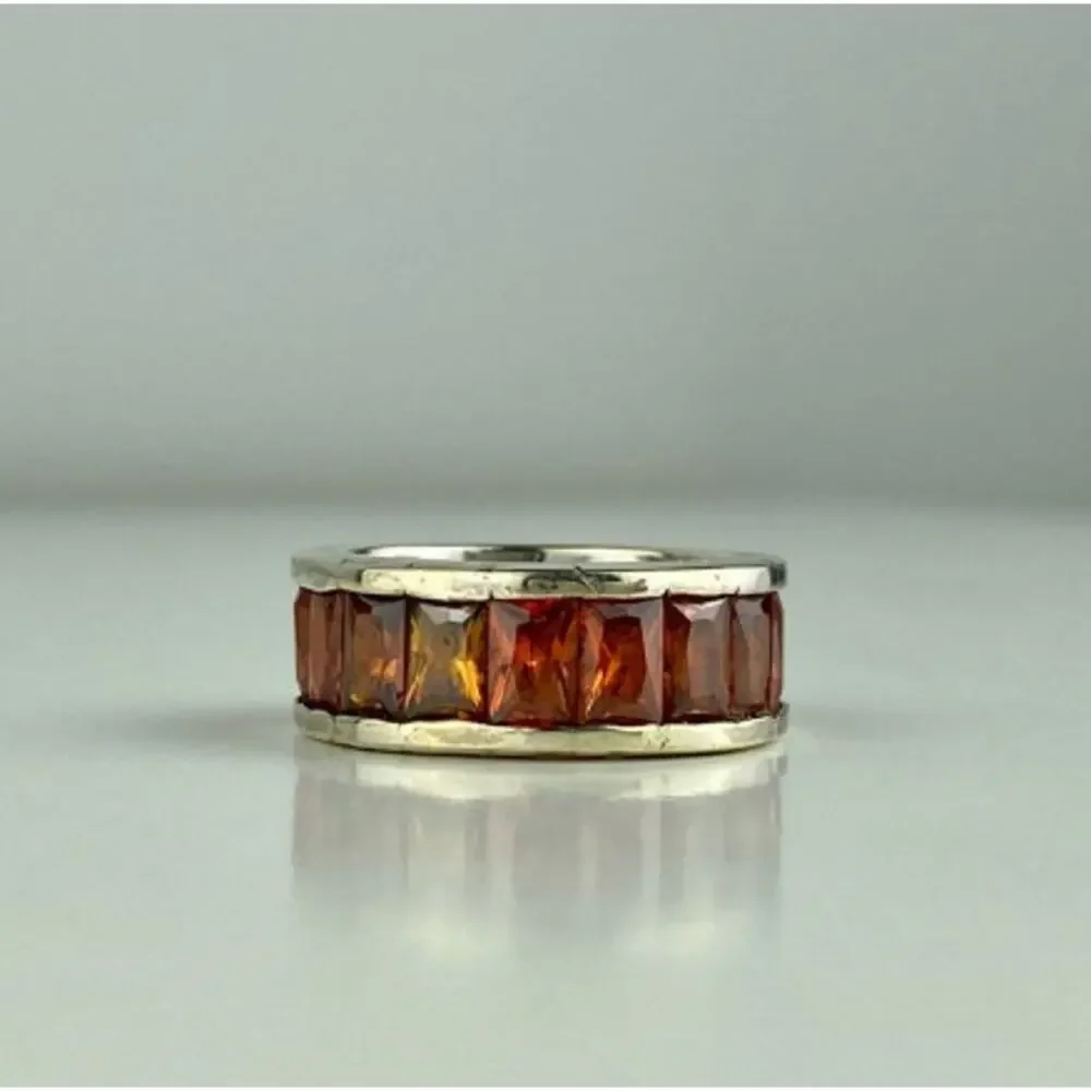925 Sterling Silver Orange CZ Ring Size 8